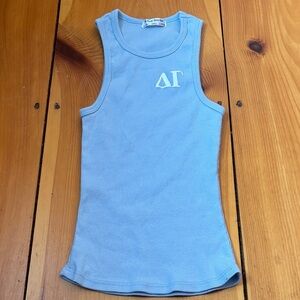 HANG LOOSE HUT S Blue Ribbed Tank Top Delta Gamma Greek Letters